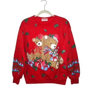 True Vintage Karen Blake Red Holiday Bear Sweater | Size Medium